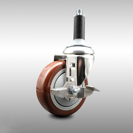 Service Caster 4 Inch 316SS Maroon Polyurethane Swivel 3/4 Inch Expanding Stem Caster Brake SCC-SS316EX20S414-PPUB-MRN-TLB-34